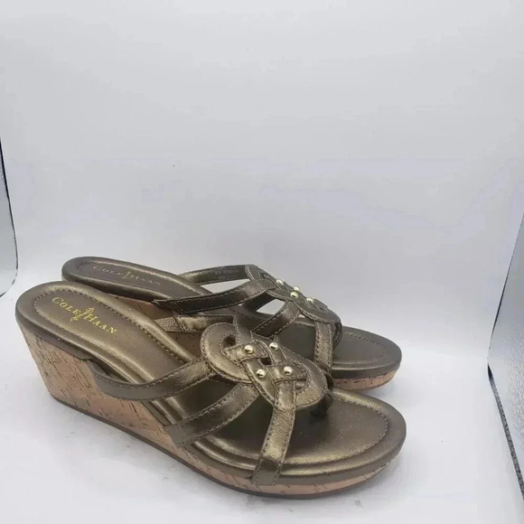 Cole Haan Women's Bronze & Jewel Studded Cork Wedge Sandal, Size 5.5 B D41646 - Picture 7 of 7